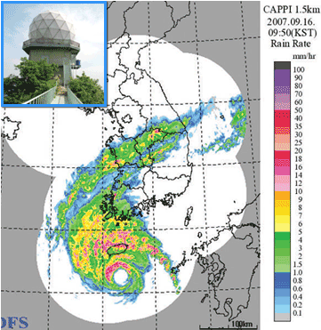 気象レーダー合成画像(2007年 台風11号NARI)